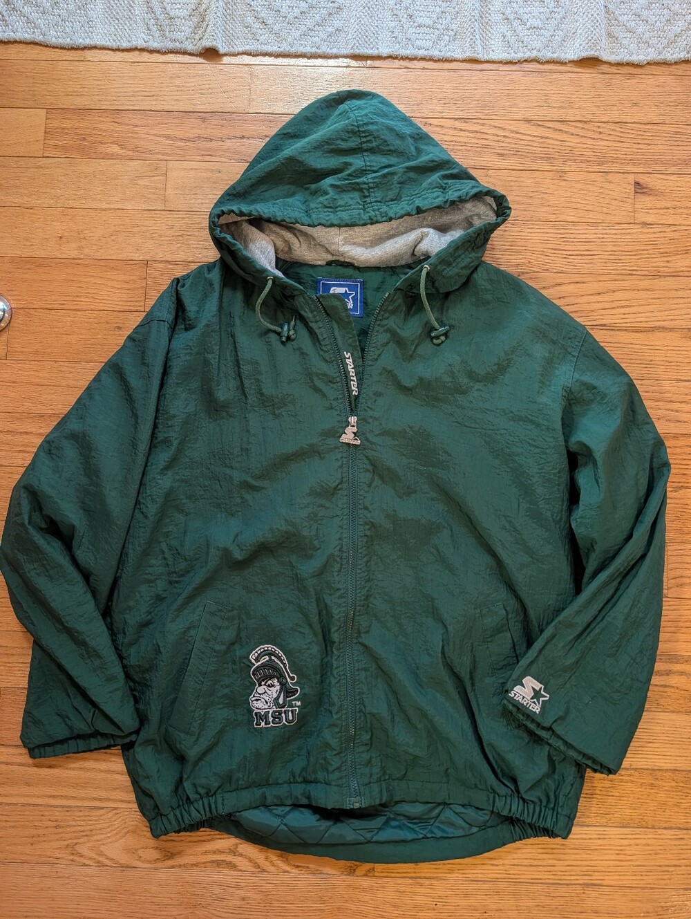Vintage 90s Quilted Lined Starter Windbreaker MSU Sparty Embroidered NFL Retro